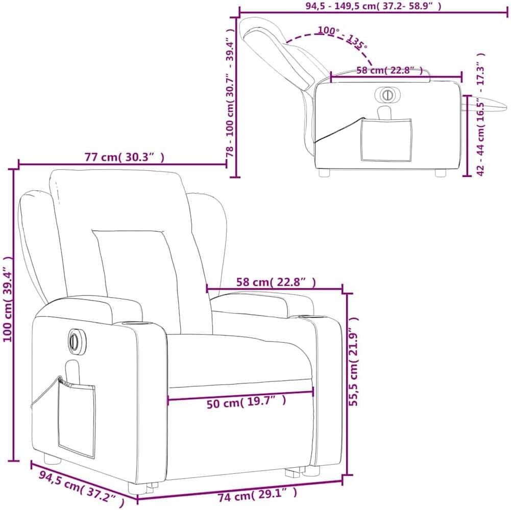 Stand Up Massage Recliner Chair - Dark Gray Fabric, Lift Assist Armchair for Elderly, 135° Recline, 6-Point Vibration, Cup Holders