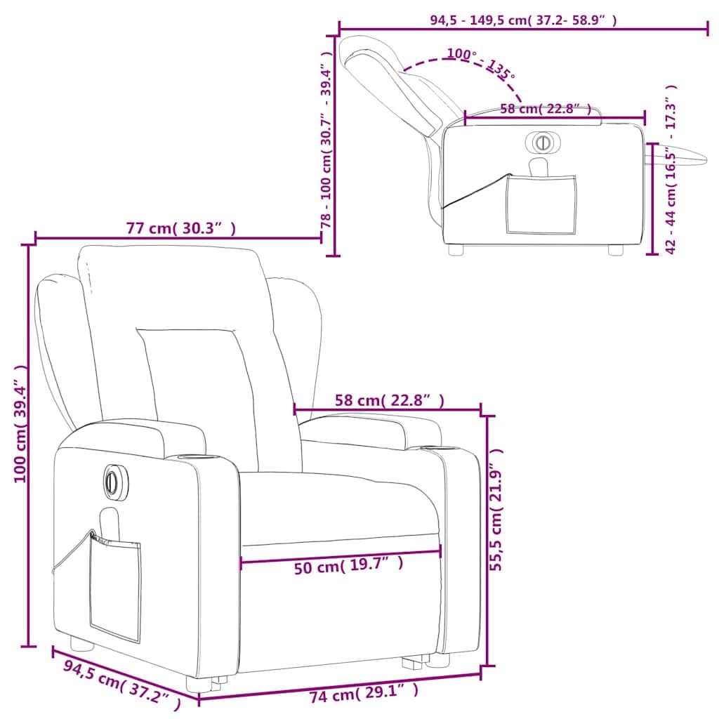 Stand Up Massage Recliner Chair - Dark Gray Fabric, Lift Assist Armchair for Elderly, 135° Recline, 6-Point Vibration, Cup Holders