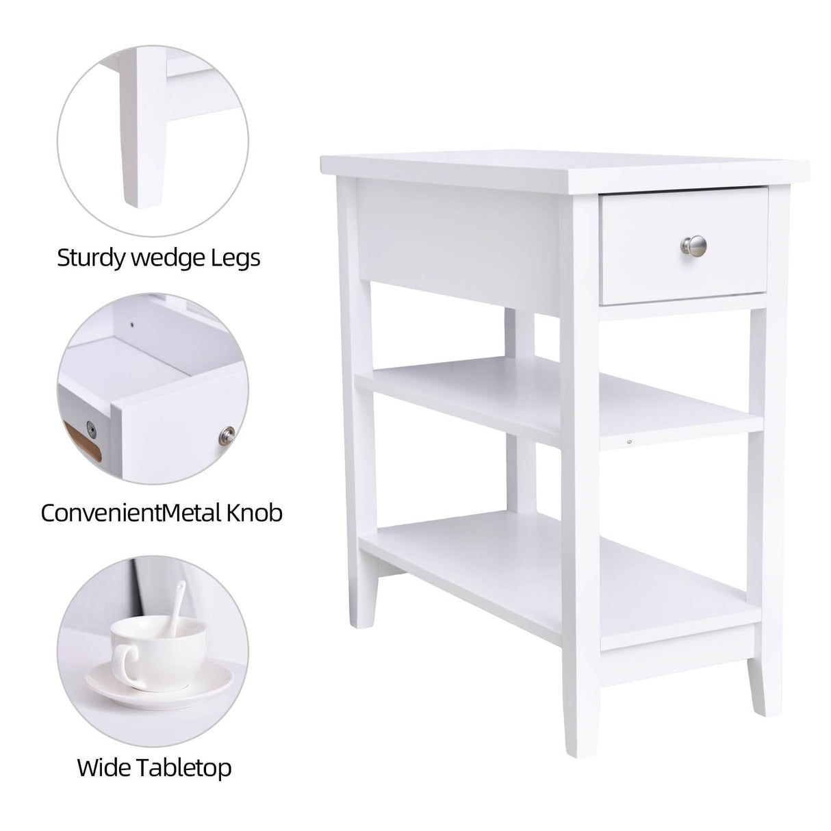 End Table with Drawer and Double Shelves, Side Table Sofa Table Nightstand