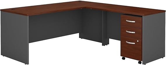 Series C 72W L Shaped Desk with 48W Return and Mobile File Cabinet in Mocha Cherry