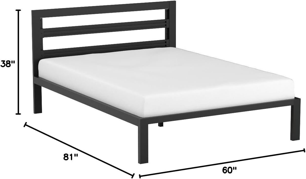 Industrial Metal Bed Frame with Headboard - Queen, Black