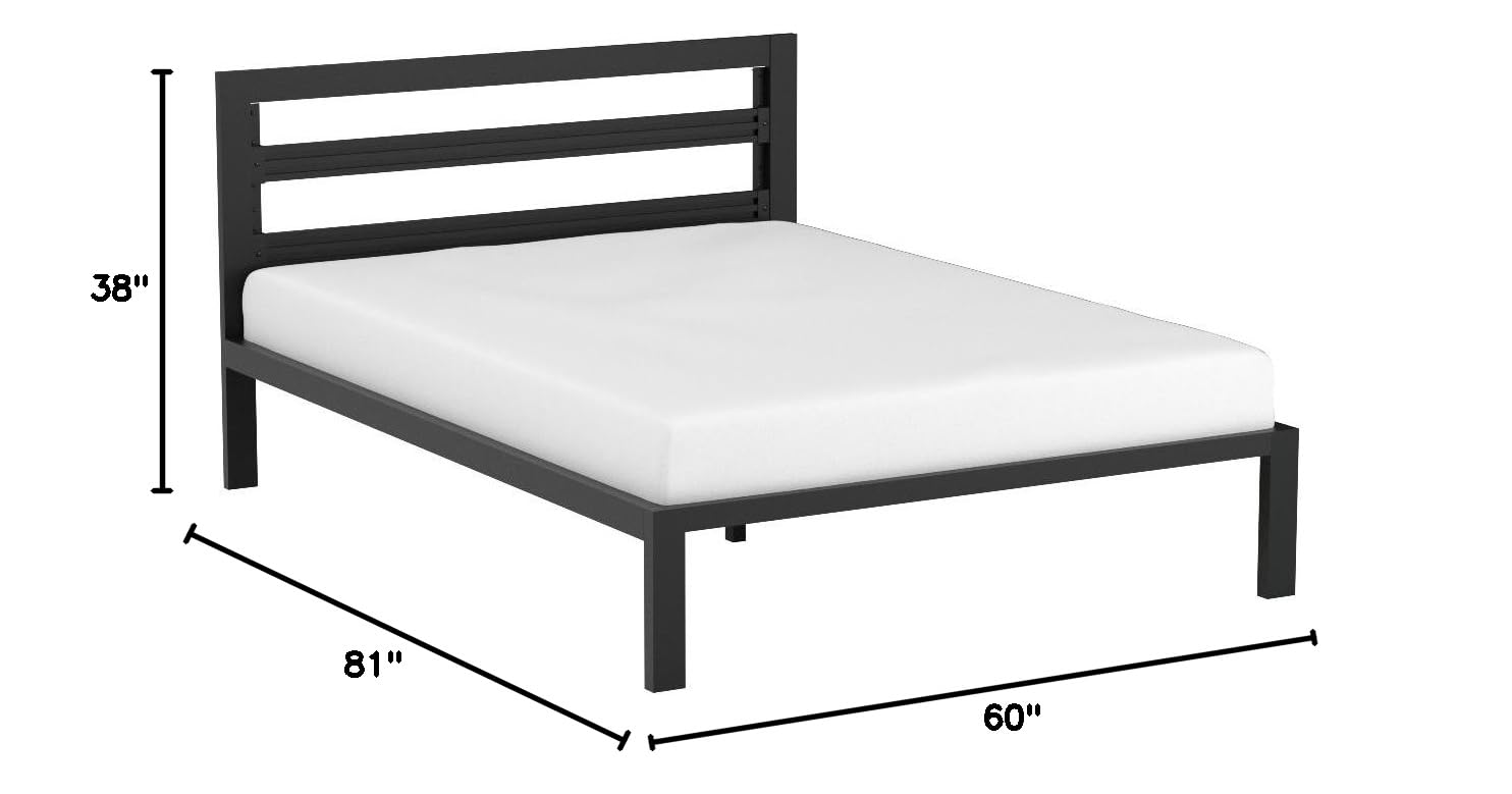 Industrial Metal Bed Frame with Headboard - Queen, Black