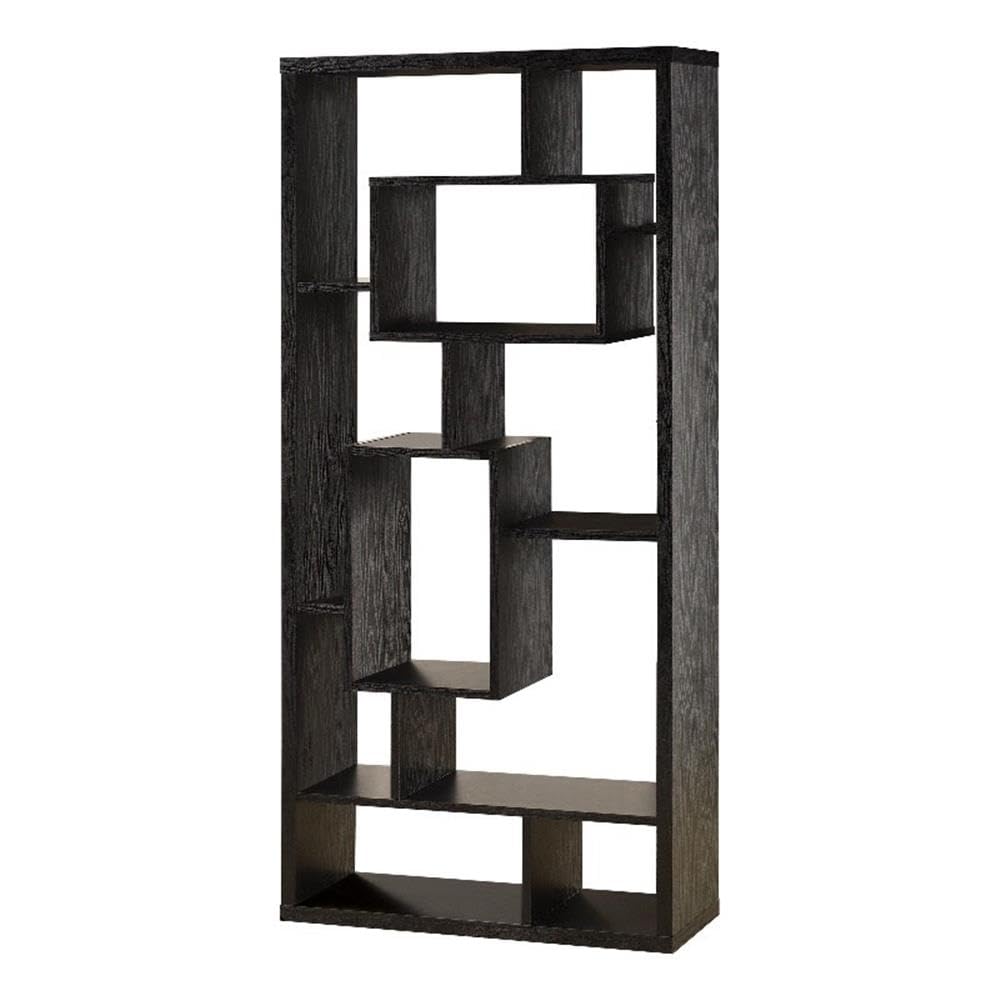 Furniture Asymmetrical Cube 10-Shelf Black Oak Bookcase 800262