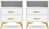 White nightstands with 2 Drawers, Natural Rattan Night Stand, White End Table with Metal Legs, Bedside Table for Bedroom