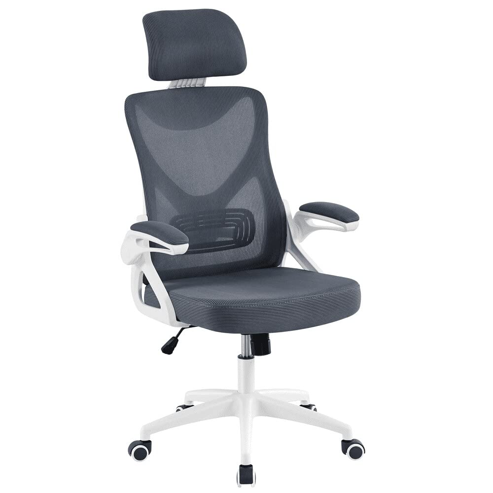 Back Ergonomic Mesh Office Chair with Adjustable Padded Headrest, White/Black