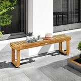 52 Inches Acacia Wood Outdoor Bench, Wood Bench for Dining Room Entryway Poolside