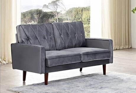 Furniture Velvet Loveseat, Button Tufted and Soft Fabric Upholstered Mid Century Modern Couch for Living Room