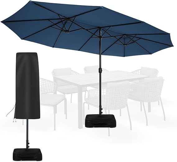 Olefin 5-Year-Non-Fading 15 ft Patio Umbrella with Sand Bag Base and Cover