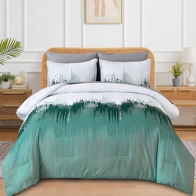Comforter Set King, Thanksgiving Burnt Orange 7 Pieces Bed in a Bag Abstract Gradient