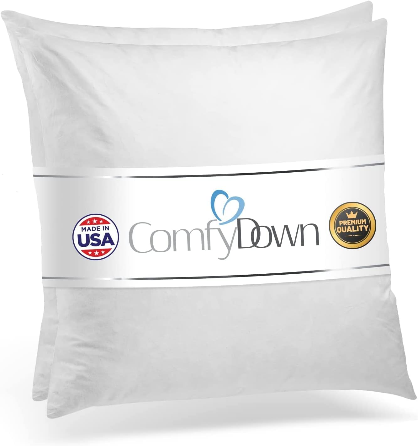 Set of Two 22X22 Decorative Throw Pillow Insert, Down and Feathers Fill