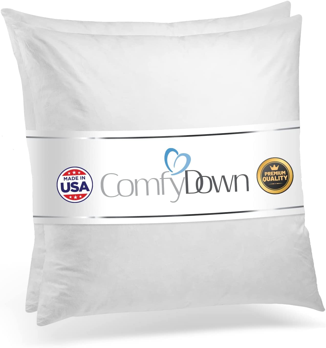 Set of Two 24X24 Decorative Throw Pillow Insert, Down and Feathers Fill, 100% Cotton Cover