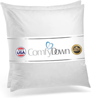 Set of Two 24X24 Decorative Throw Pillow Insert, Down and Feathers Fill, 100% Cotton Cover