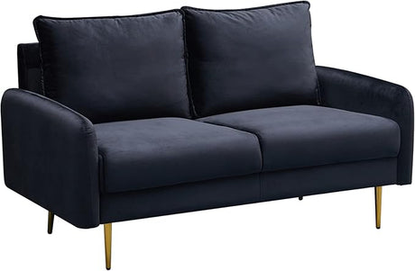 Velvet Loveseat Modern Sofa Tufted Couch with Metal Legs for Living Room, Bedroom, Office, Playroom - Prussian Blue