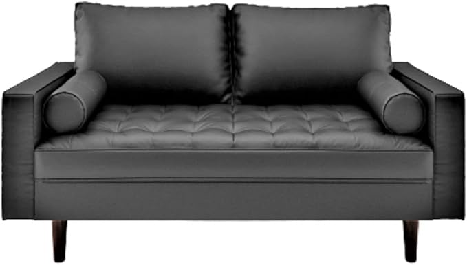 Womble Mid Century Modern Couch with Bolster Pillows, PU Leather Upholstered Tufted