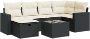 Garden Rattan Sofa Set, Patio Furniture, Black Wicker Chairs, 7 Piece Outdoor Set