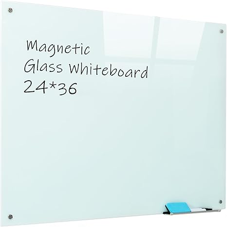 Magnetic Black Glass Board with Eraser Frameless Tempered Glass Dry Erase Blackboard