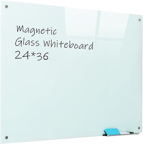 Magnetic Black Glass Board with Eraser Frameless Tempered Glass Dry Erase Blackboard