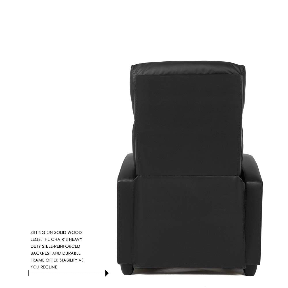 UrbanLounge Black PU Leather Push-Back Recliner with Wing Back