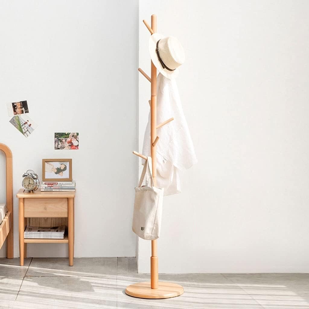 Floor Coat Rack Coat Rack Wooden Floor-Standing Coat Rack with 8 Hooks Coat Tree