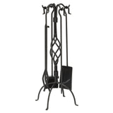 F-1053, 5-Piece Black Wrought Iron Fireplace Tools Set with Center Weave