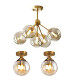 Lighting 5-Light Amber Glass Globe Chandelier Brush Gold Semi Flush Mount Ceiling