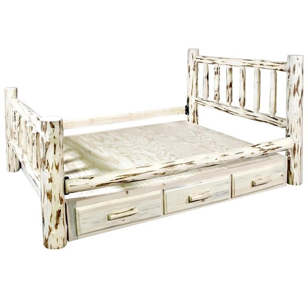 Montana Collection King Bed with Storage, Clear Lacquer Finish