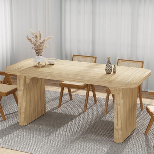 Dining Table for 4-6, Rectangular Wood Kitchen Table with Double Pedestal