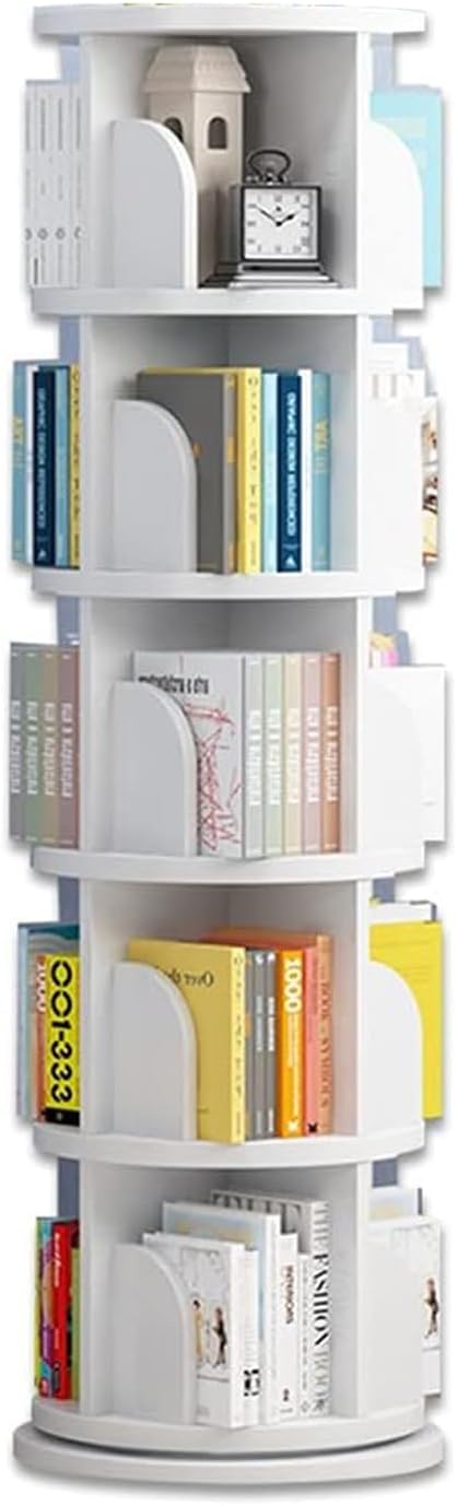 Bookcases White Round Floor Bookshelf, 360° Rotate, Cultivate Interest in Reading