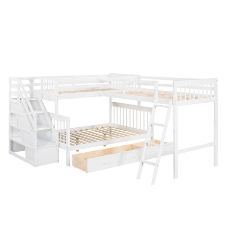 Triple Bunk Beds with Stairs and Storage Drawers Twin Over Full Bed Attached a Loft