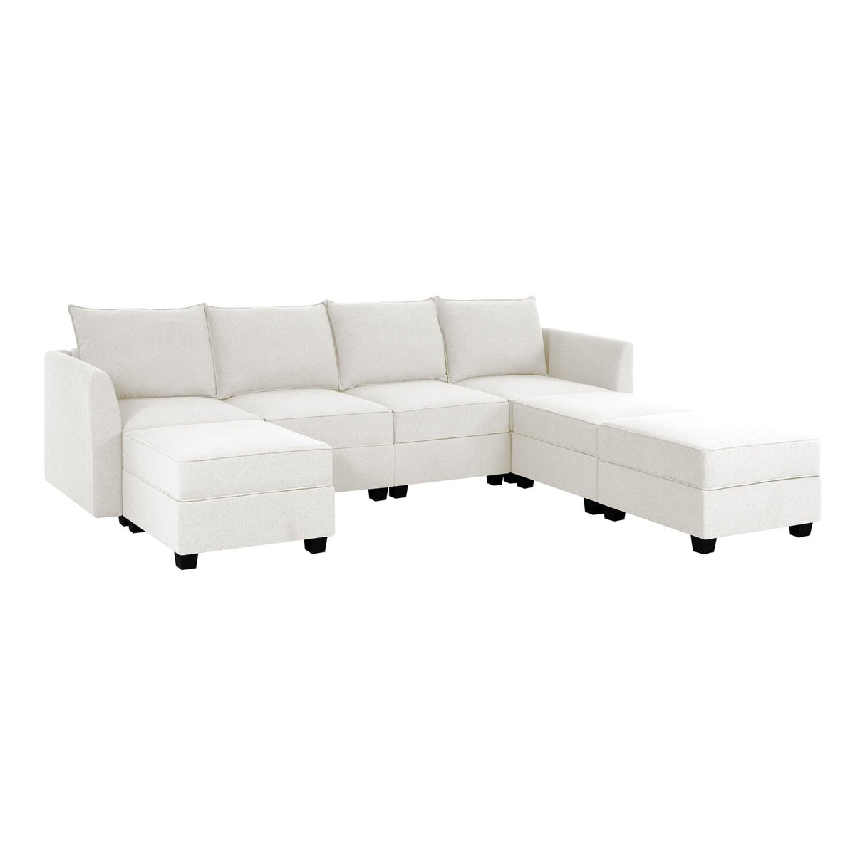 Elizabeth Modular Sectional Sofa Linen U Shaped Couch with Ottomans Convertible Sectional Couch 7-Seater Sofa with Storage Seat, L- Shaped Sectional Sofa - White Down