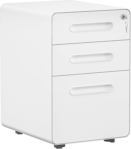 3-Drawer Metal Mobile File Cabinet, Lockable Rolling Filing Cabinets with Wheels