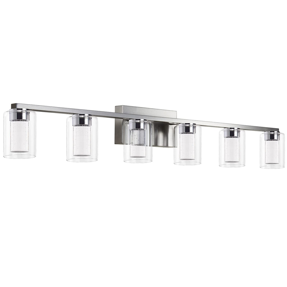 Brushed Nickel 6-Light Vanity Fixtures, Crystal Bubble Glass LED Sconces - Dimmable 3-Color (White/Neutral/Warm) for Bathroom, Hallway, Living Room