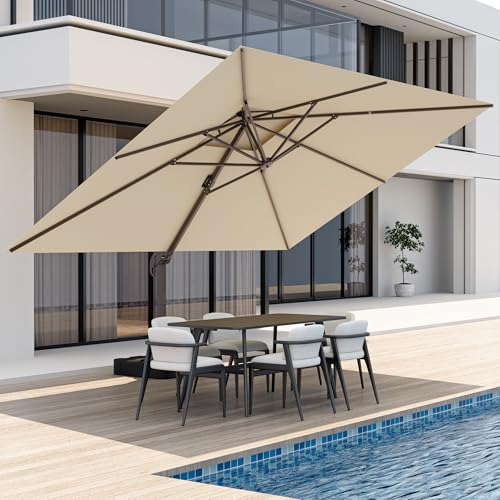 9x12 FT Patio Umbrella, Large Cantilever Rectangular Double Top Heavy Duty Offset Umbrellas with 360° Rotation