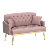 Velvet Loveseat Sofa, Modern Small Sofa Couch with Side Pocket and Golden Metal Legs, Tufted Leisure Sofa for Living Room, Bedroom, Office, Pink