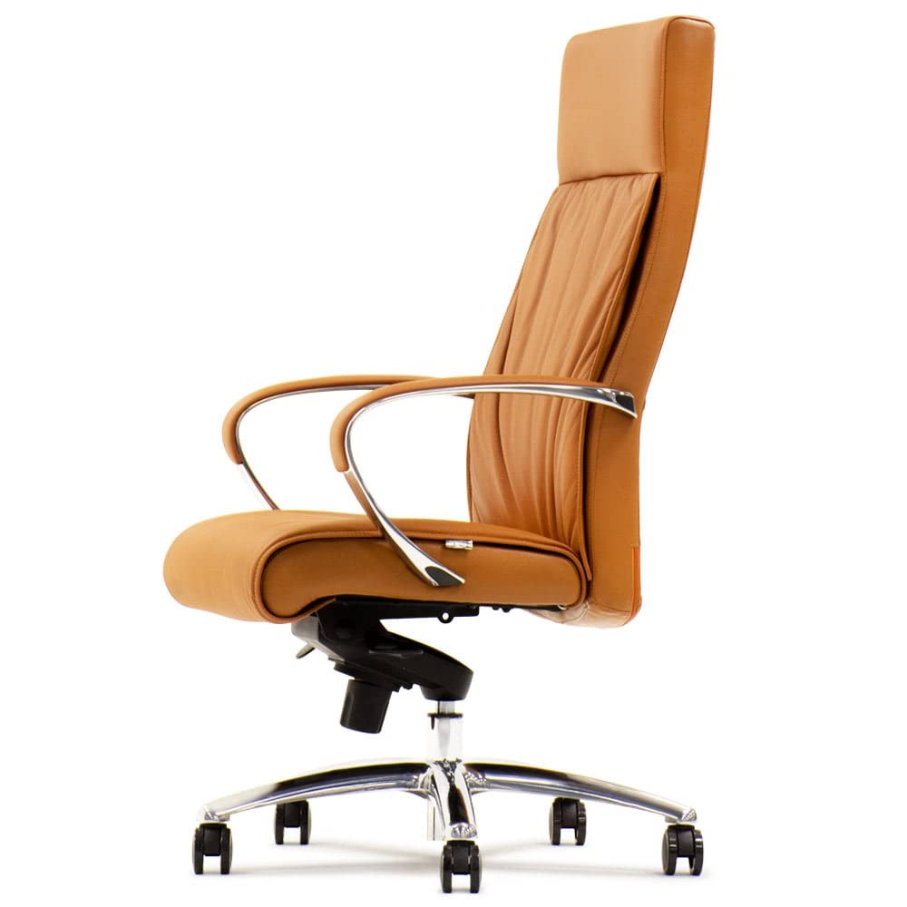 Furniture Forbes Genuine Leather Aluminum Base High Back Executive Chair - Tan