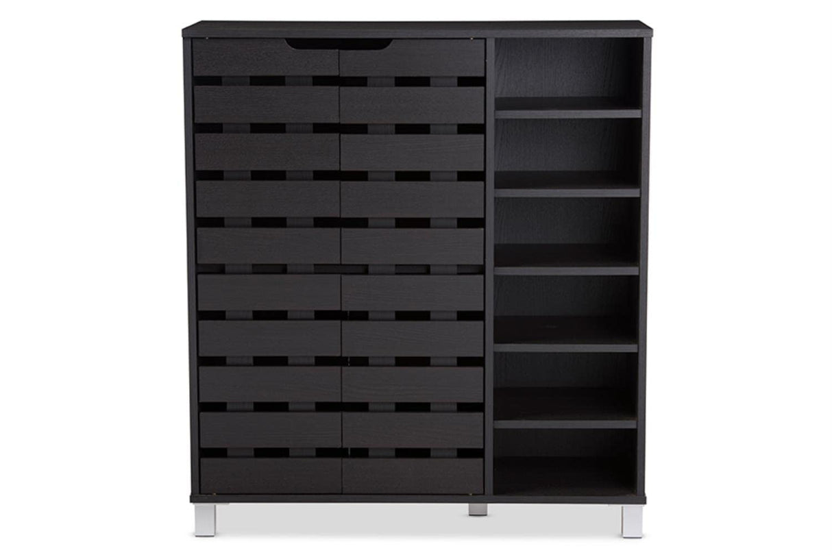 Studio Shirley Modern & Contemporary Wood 2-Door Shoe Cabinet with Open Shelves