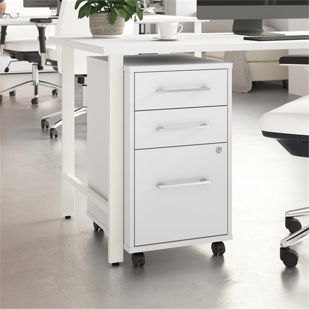 Hustle 3 Drawer Rolling File Cabinet in White, Mobile Document Storage