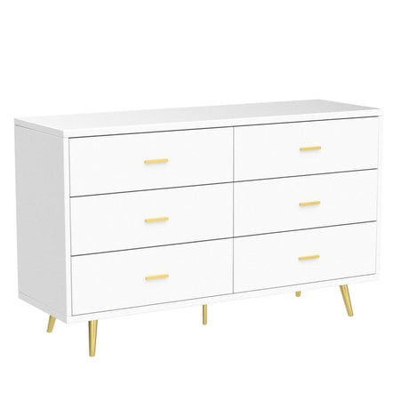 White Dresser, 6 Drawer Dresser for Bedroom with Wide Drawers and Metal Handles