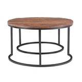 Linon Mina Round Wood Nesting Coffee Tables (Set of 2) in Black Matte Iron