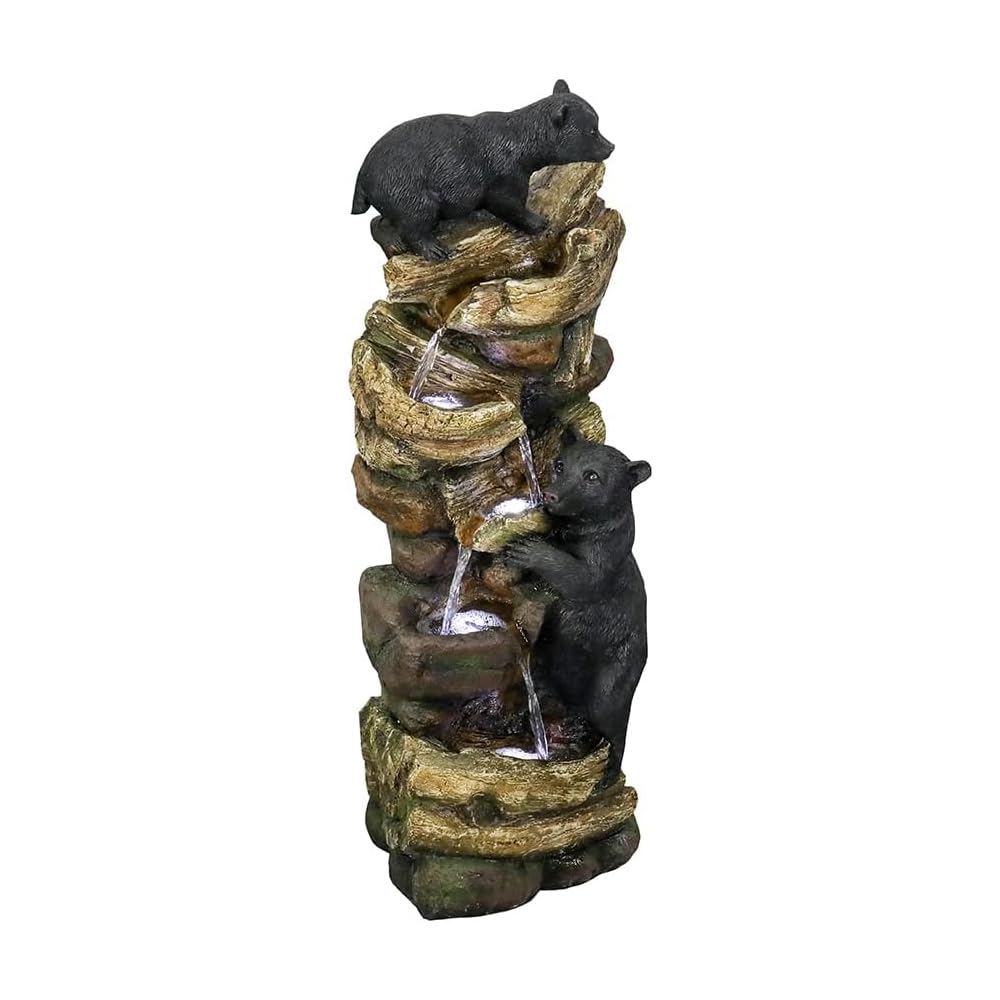 39.3 Inch 5 Tier Outdoor Garden Water Fountain Bears Climbing Tree Resin Fountain