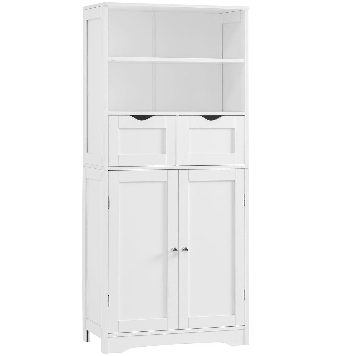 Iwell Tall Bathroom Cabinet, Storage Cabinet with 2 Drawers & Adjustable Shelves, Bathroom Floor Cabinet for Living Room, Dining Room, Entryway, White