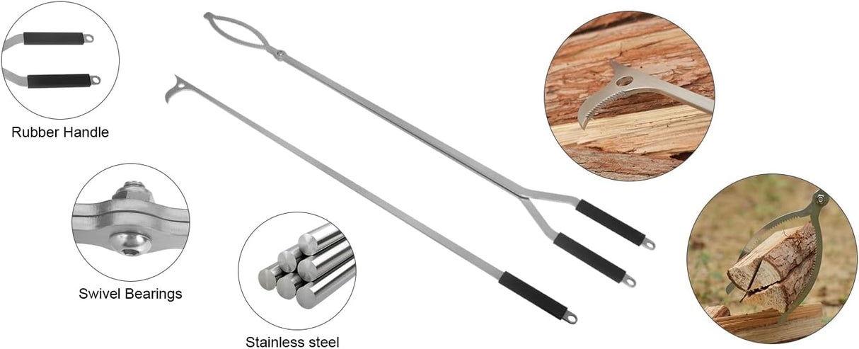 40" Fire Tongs Fire Pit Tongs Set, Stainless Steel Fireplace Tongs Log Grabber Suitable