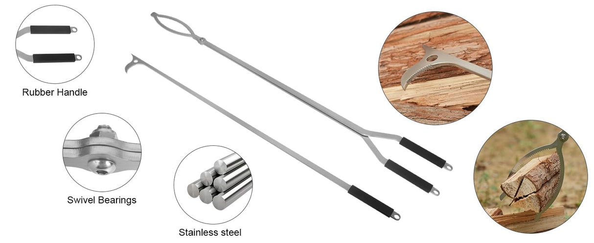 40" Fire Tongs Fire Pit Tongs Set, Stainless Steel Fireplace Tongs Log Grabber Suitable