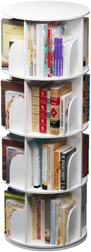 & Design 4 Tier 360° Rotating Stackable Shelves Bookshelf Organizer (White)