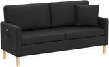 66" W Loveseat Sofa with 2 USB Mid Century Modern Love Seats PU Leather Furniture