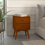 Mid Century 2 Drawer Wood Nightstand in Acorn Brown