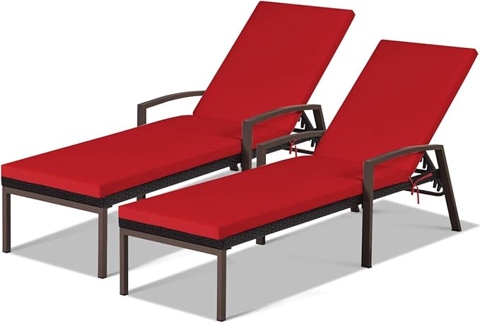 2PCS Rattan Lounge Chair Outdoor, Patio Wicker Chaise Lounge