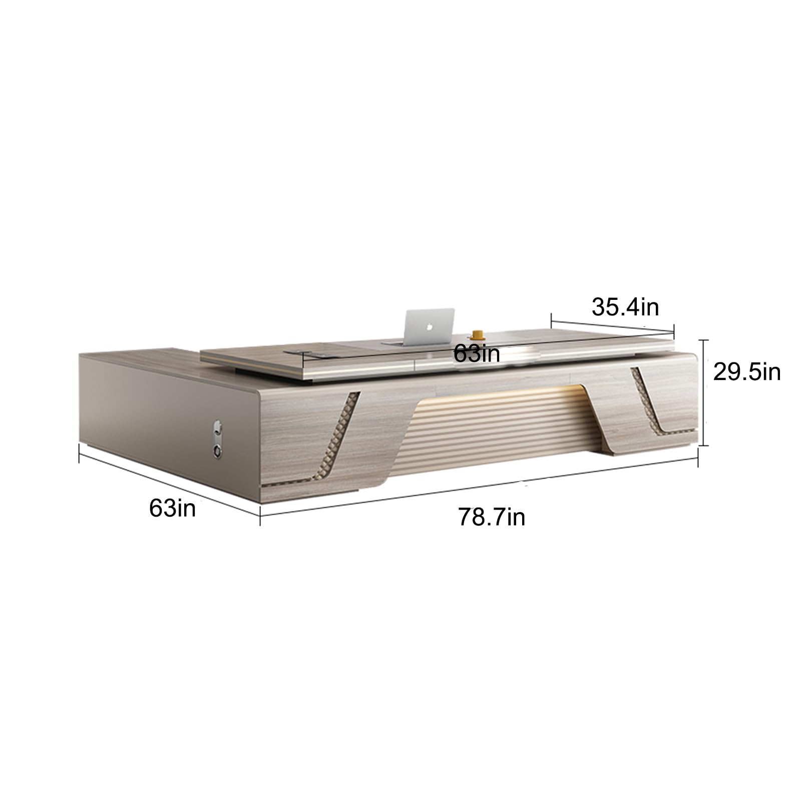 78IN L-Shaped Executive Desk with Drawers, Executive Desk with Open Storage Grid