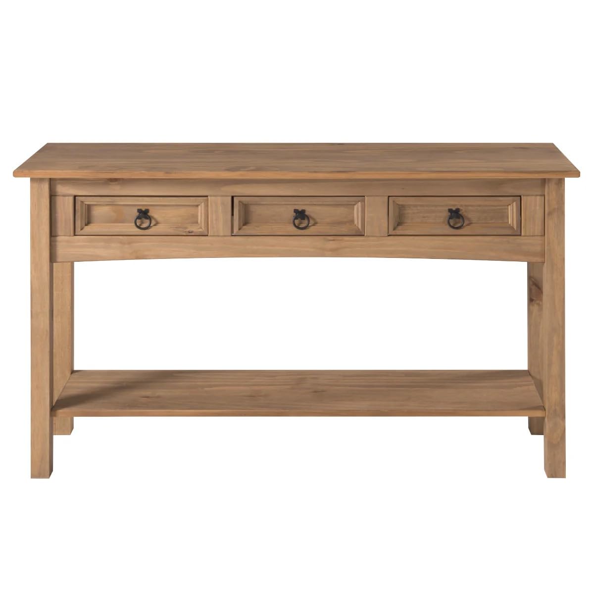 Solid Pine Hall Table Console with 3 Drawers - Corona Brown