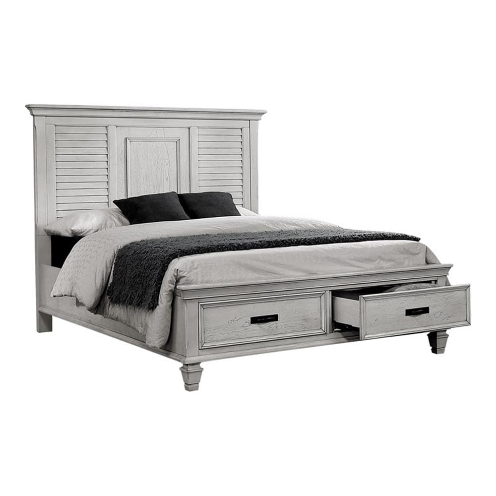 Franco Queen Bed 5-Piece Set, Distressed White